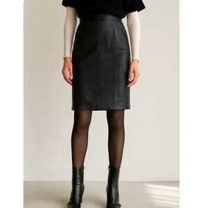 Vintage Wilsons Leather Black High Waisted Knee Length Back Slit Skirt XS